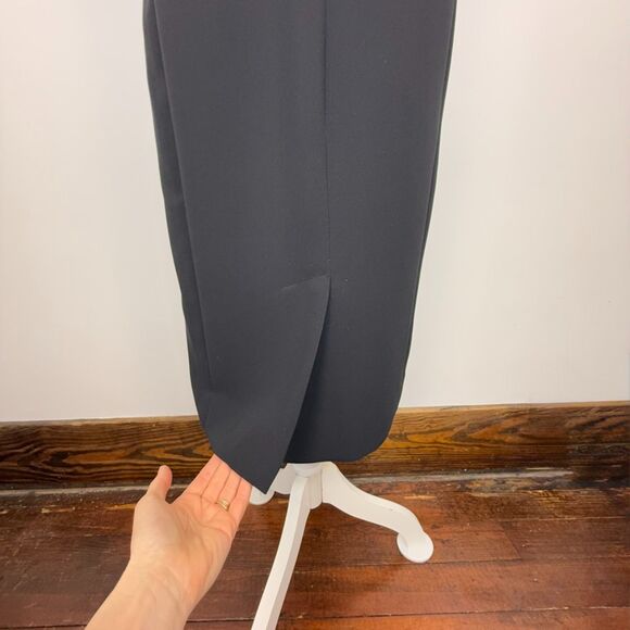 Black Midi Sheath Dress – Classic Little Black Dress, Minimalist Short Sleeve - Picture 10 of 11